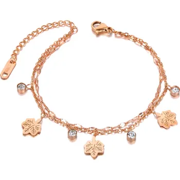 Náramek B-TOP Dvojitý pozlacený náramek z nerezové oceli s přívěsky Javorových listů