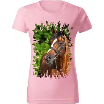 Dámské tričko Moon River Dámské tričko s koněm č.07 Světle růžové XS (kůň koňské )