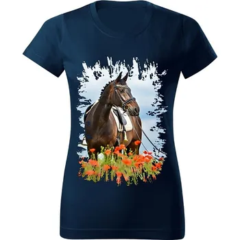 Dámské tričko Dámské tričko s koněm č.08 Navy modré 3XL (kůň koňské )