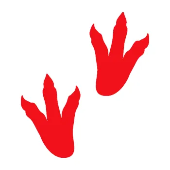 Samolepící dekorace SAMOLEPKA Dinosaurus stopy 001 pravá (10 - červená) NA AUTO, NÁLEPKA, FÓLIE, POLEP, TUNING, VLASTNÍ TEXT, TISK, AUTOSAMOLEPKY.cz, POLEPY, OBRÁZEK, LOGO, SAMOLEPKY