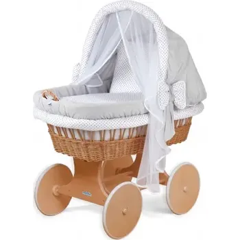 Monbaby nábytek Waldin Proutěný Mojžíšův koš pro miminko s matrací a doplňky Barva: Přírodní košík, šedobílá výbavička