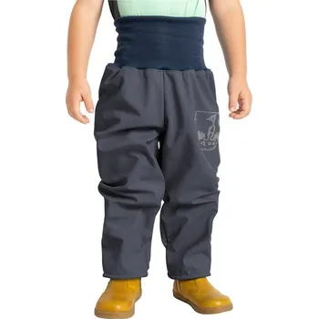 Dětská móda unuo Batolecí softshellové kalhoty s fleecem Antracitové + reflexní obrázek Evžen (Softshell toodler trousers) - 68/74