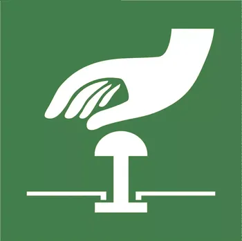 samolepka Tabulka – Tlačítko nouzového zastavení, 20 × 20 cm, hliník