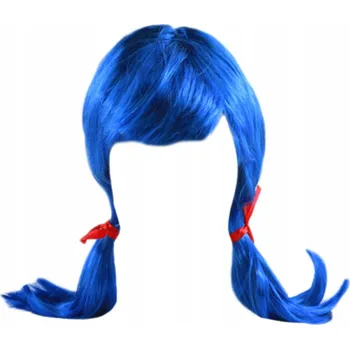 Karnevalová paruka Beruška modrá paruka s copánky 40cm
