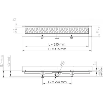 Lineární plastový žlab DN 40, ke stěně, LINE mat 350