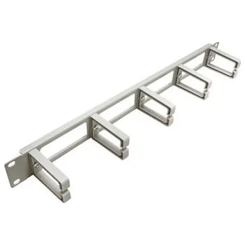 modulární přístroj a rozvaděč 19'' vyvazovací panel 1U, jednostranný, průchozí, 5x plastový třmen ''C'', šedý - 26.99.0325