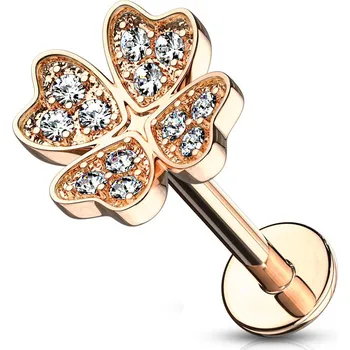 Piercing Šperky4U Zlacený piercing do brady - labreta čtyřlístek - LB1081RD-1206