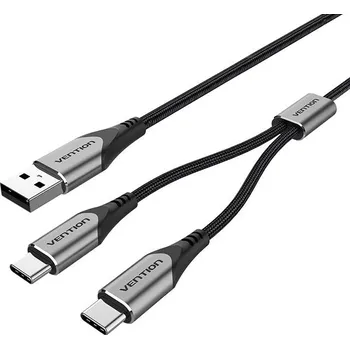 Datový kabel Vention USB 2.0 to Dual USB-C Y-Splitter Cable 0.5m Gray Aluminum Alloy Type