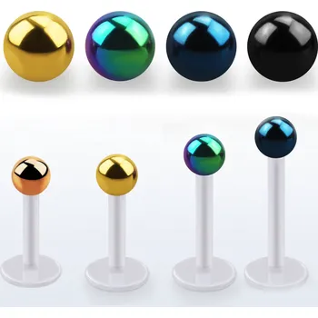 Piercing Piercingate Labreta s kuličkou PLA00264 - Barva/Motiv: Zlatá, Délka tyčky: 10 mm, Kuličky: 3 mm, Průměr tyčky: 1,2 mm