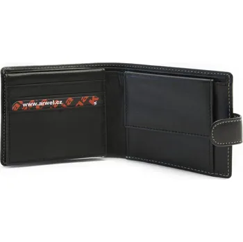Arwel Černá pánská kožená peněženka se zápinkou s kontrastními švy