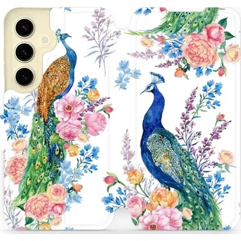 Pouzdro na mobilní telefon Flipové pouzdro Mobiwear - Samsung Galaxy S24 - MX08S Pávi (Knížkové flip pouzdro, obal, kryt na mobil Samsung Galaxy S24 - MX08S Pávi, materiál Umělá kůže + TPU - ochrana 360°, stojánek, silikonová vanička, magnetické zavírání)