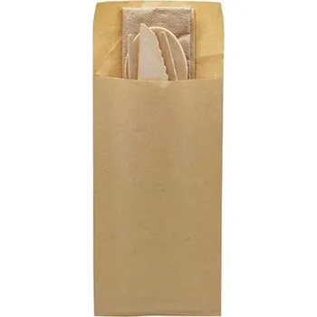 Příbor Sada dřevěná- vidlička+nůž+lžíce+papírový ubrousek- v papírové kapse/ 50 ks