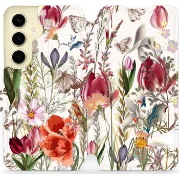 Pouzdro na mobilní telefon Flipové pouzdro Mobiwear - Samsung Galaxy S24 - MP01S Rozkvetlá louka (Knížkové flip pouzdro, obal, kryt na mobil Samsung Galaxy S24 - MP01S Rozkvetlá louka, materiál Umělá kůže + TPU - ochrana 360°, stojánek, silikonová vanička, magnetické zavírání)