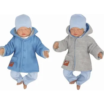 Pletený, oboustranný svetřík, kabátek s kapucí, modro-šedý, Velikost koj. oblečení 74 (6-9m)