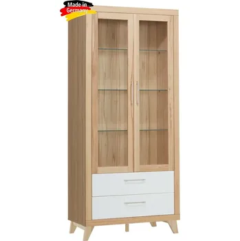 Policová skříň Prosklená vitrína jádrový buk masiv/bílá matná MDF - BERLIN BERLIN-V02-1BN