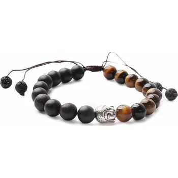 Náramek Tygří oko a santalové dřevo Buddha náramek se Shamballa zapínáním obvod cca 16 až 25 cm