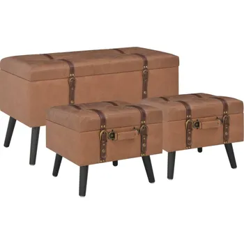 Stolička ZBXL Stoličky s úložným prostorem 3 ks hnědé umělá kůže