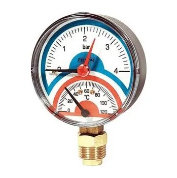 SITEM termomanometr se spodním napojením G 1/4", průměr 80 mm s jímkou 1/2" 0 - 4 bar, radiální