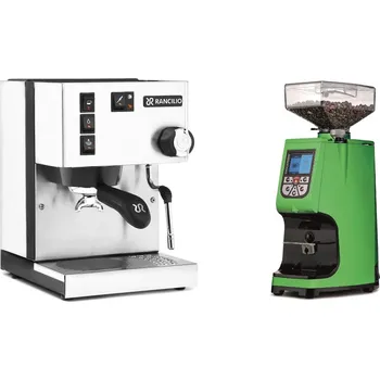 Kávovar Rancilio Silvia BC, white + Eureka Atom 60, kawasaki green