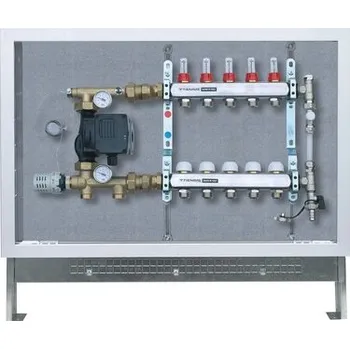 rozdělovač topení TIEMME NEREZ 6 okruh. rozvodná a mísící sada, by-pass, vestavná skříň, 1"