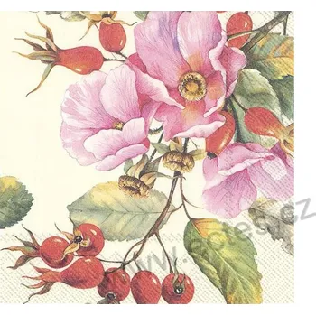 Papírový ubrousek IHR WILD ROSE papírový dekorační ubrousek na découpage planá růže a červené šípky