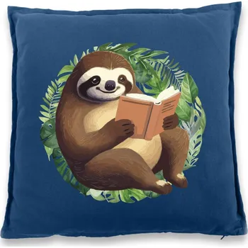 Dekorativní polštářek Polštářek Lenochod s knihou, Barva Modrá, Velikost 40×40 cm, Canvas Bavlněný polštář Bezvatriko.cz 2130