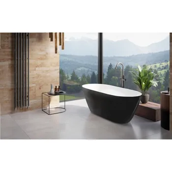 Vana Vana MOYA 160x68 cm volně stojící univerzální černá lesklá+bílá lesklá sifon grafitový VANMOYA160GCBWL