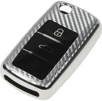 Autoklíč TPU obal pro klíč Škoda, VW, Seat, carbon silver - 484VW105CS