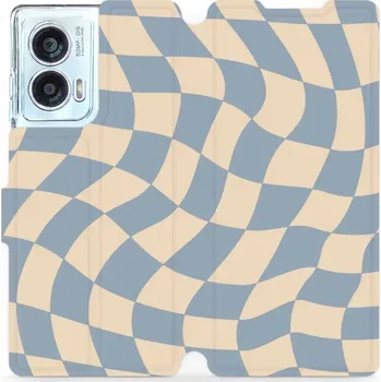Pouzdro na mobilní telefon Flipové pouzdro Mobiwear - Motorola Edge 50 Fusion - VA59S Modrá a béžová šachovnice (Knížkové flip pouzdro, obal, kryt na mobil Motorola Edge 50 Fusion - VA59S Modrá a béžová šachovnice, materiál Umělá kůže + TPU - ochrana 360°, stojánek, silikonová)