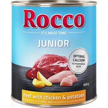 Krmivo pro psa 12x800g Rocco Junior - hovězí s kuřecím a bramborami