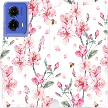 Pouzdro na mobilní telefon Flipové pouzdro Mobiwear - Motorola Moto G85 5G - M124S Růžové květy (Knížkové flip pouzdro, obal, kryt na mobil Motorola Moto G85 5G - M124S Růžové květy, materiál Umělá kůže + TPU - ochrana 360°, stojánek, silikonová vanička, magnetické zavírání)