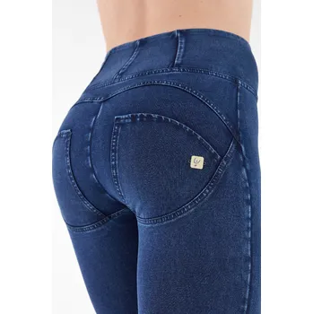 Freddy kalhoty WR.UP&nbsp;® v džínově tmavě modré barvě, modré švy, vysoký pas, superskinny střih, 7/8 délka, denim žerzej Možnosti velikostí: XXS