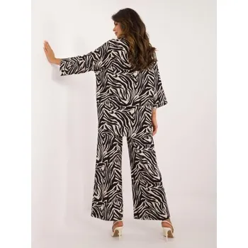 Dámský komplet se zebřím potiskem a 3/4 rukávy ecru-černý