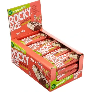 Cukrovinka ROCKY RICE - extrudovaná rýžová tyčinka v polevě 18 g - JAHODOVÁ - balení 20 ks - VÝPRODEJ !!! DMT: 5/2025 (1 ks = 7.50 Kč) (rýžový snack s jahodovou příchutí / benlian foods / DMT: 5/2025)