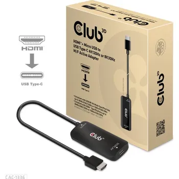 Kabel do PC Club3D Adaptér HDMI + Micro USB na USB-C 4K120Hz/8K30Hz, Active Adapter M/F