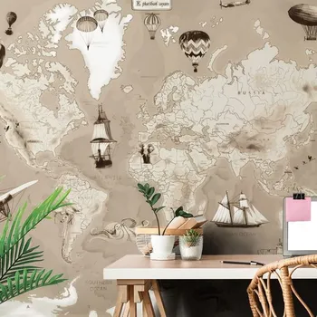 Tapeta Dovido Tapeta béžová kreslená mapa s plavidly