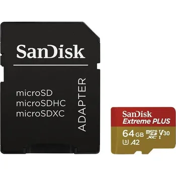 Paměťová karta SanDisk micro SDXC karta 64GB Extreme PLUS (200 MB/s Class 10, UHS-I U3 V30) + adaptér