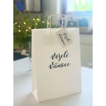 Dárková taška Be Nice Dárková taška s jmenovkou - Veselé Vánoce bílá Malá: 23,5x33 (š x v)