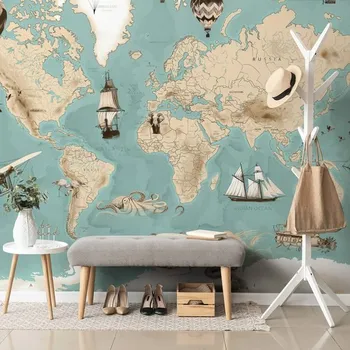 Tapeta Dovido Tapeta modro-béžová kreslená mapa s plavidly