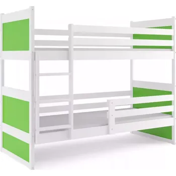 Postel BMS GROUP Dětská patrová postel Rico - 2 osoby, 80x160 bez úložného prostoru s matrací – Bílá, Zelená