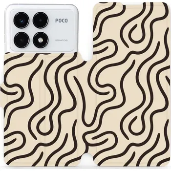 Pouzdro na mobilní telefon Flipové pouzdro Mobiwear - Xiaomi Poco F6 Pro 5G - VA60S Linky (Knížkové flip pouzdro, obal, kryt na mobil Xiaomi Poco F6 Pro 5G - VA60S Linky, materiál Umělá kůže + TPU - ochrana 360°, stojánek, silikonová vanička, magnetické zavírání)