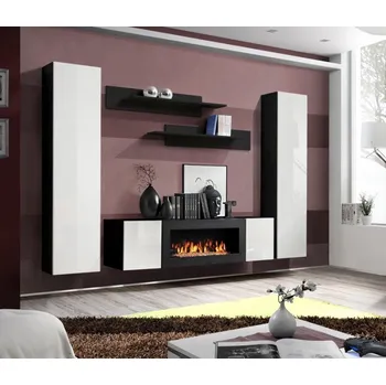Obývací stěna Obývací stěna Fly M1 s krbem černá/bílý lesk