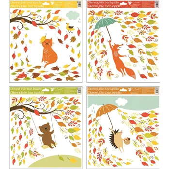 Okenní dekorace Anděl Přerov Okenní fólie 33 x 30 cm podzimní zvířátka mix motivů