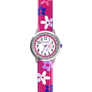 Hodinky CLOCKODILE Náramkové růžové dívčí dětské hodinky s kamínky a kytičkami CWG5203 ( )
