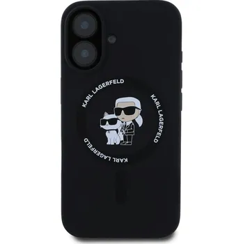 Pouzdro na mobilní telefon Zadní kryt Karl Lagerfeld Liquid Silicone Karl and Choupette MagSafe pro Apple iPhone 16, černá