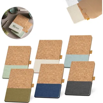 Zápisník A5 linkovaný poznámkový zápisník s obalem z korku a lnu a s poutkem na pero