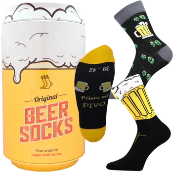 Pánské ponožky Dárkový set - 3 páry pivních ponožek v dárkové pivní plechovce 2 - velikost 43-46 (Velikost 43-46)