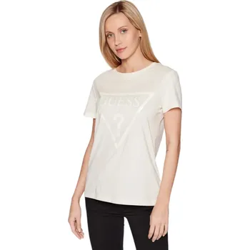 Dámská móda GUESS DÁMSKÉ TRIČKO T-SHIRT ADELE SS CN TEE BEIGE V2YI07K8HM0 G6K5 Velikost: XS