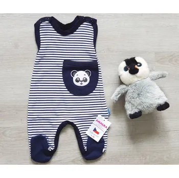 AMÁLKA Bavlněné pruhované dupačky s kapsou, panda Velikost: 62
