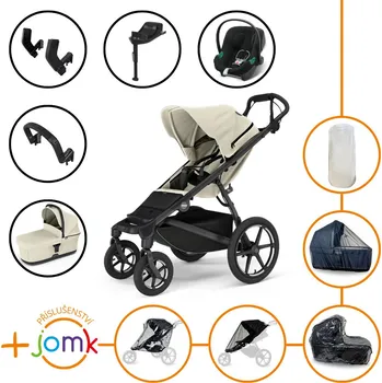 Dětské zboží Set 11v1 Thule Urban Glide 4-wheel Soft beige 2024 + madlo + korbička Soft beige + JOMK příslušenství + autosedačka Cybex s ISOFIX základnou a adaptéry Thule